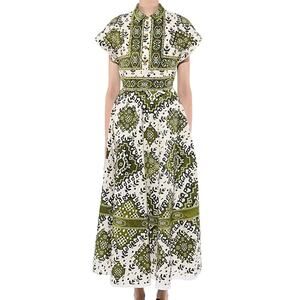 Giambattista Valli Printed Maxi Dress, White/Green, Size 6US 0054